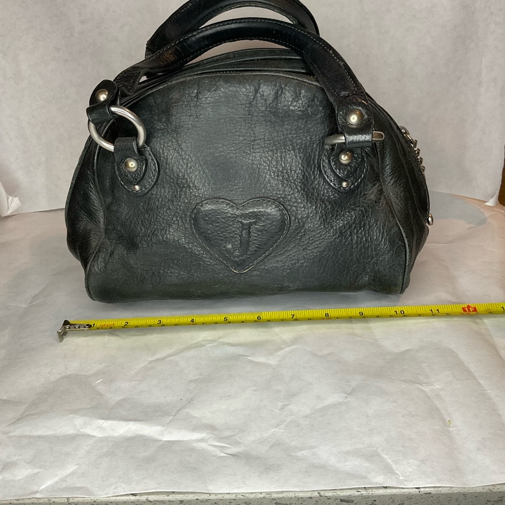 Vintage Juicy Couture Black Pebbled Leather Bowler Handbag J Tags, Nice